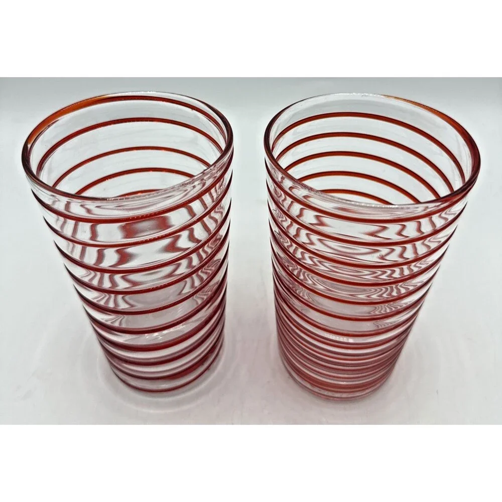 Crate & Barrel Red Swirl Tumblers Set Of 2 20oz Holiday Replacements 169-889
